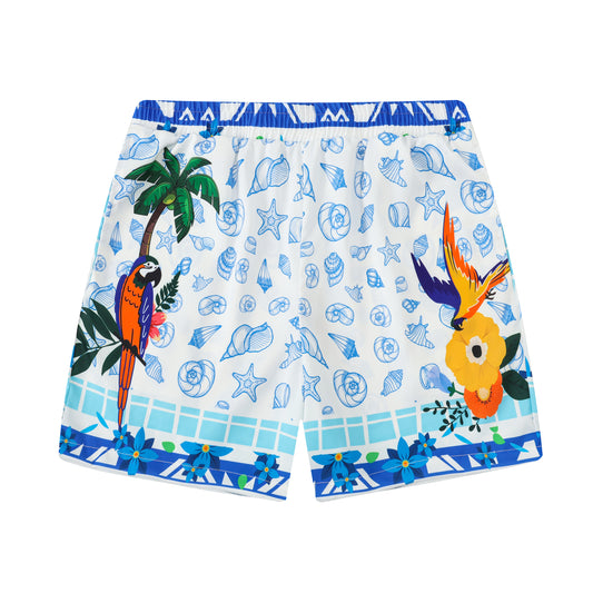 Jesus Statue Bird Beach Wear Silk Fiber Waistband Shorts