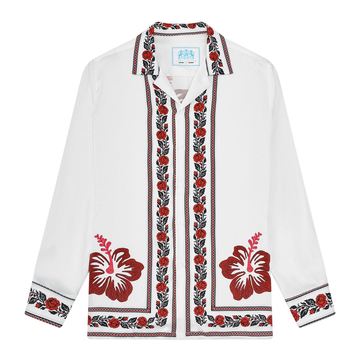 Floral Pattern Camp Collar Long Sleeve Shirt