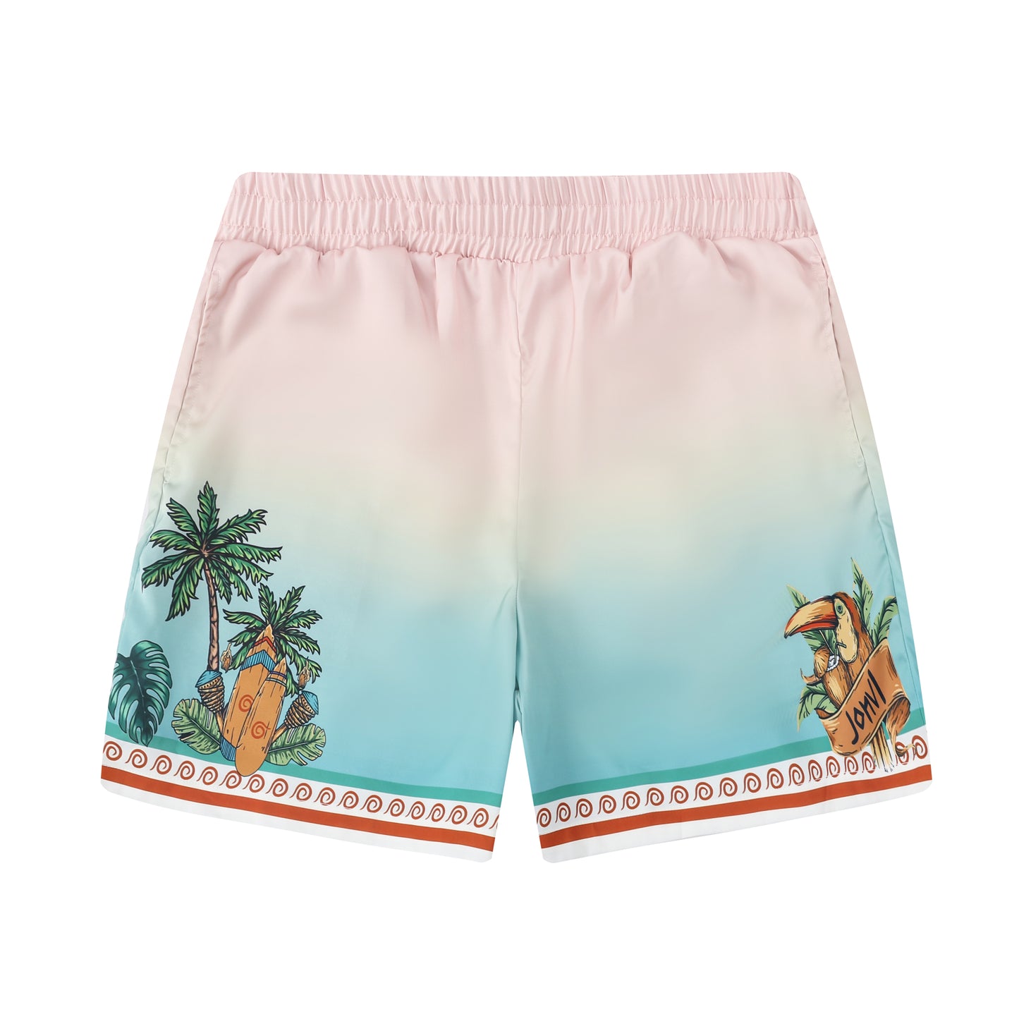 Festival Outfit Tropical Tiki Statue Pattern Waistband Shorts in Pink