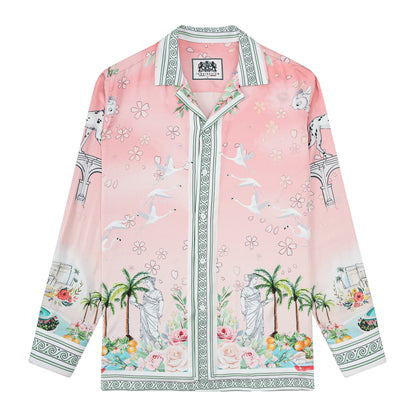 Retro Palace Spotted Dog Print Camp Collar Long Sleeve Shirt