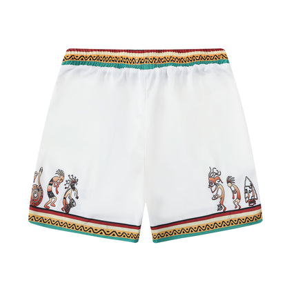 Festival Wear Tiki Statue Pattern Waistband Shorts
