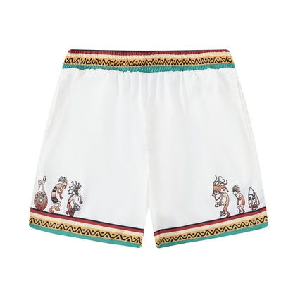 Festival Wear Tiki Statue Pattern Waistband Shorts