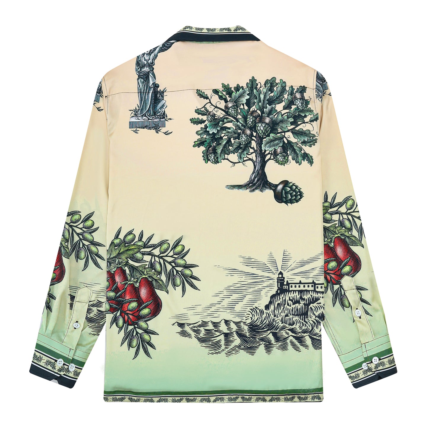 Greek Statue Olive Branch Camp Collar Long Sleeve Shirt