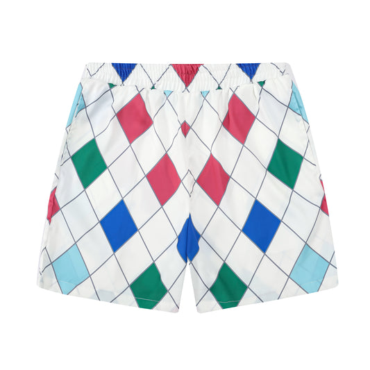 Multicolor Castle Pattern Silk Fiber Waistband Shorts