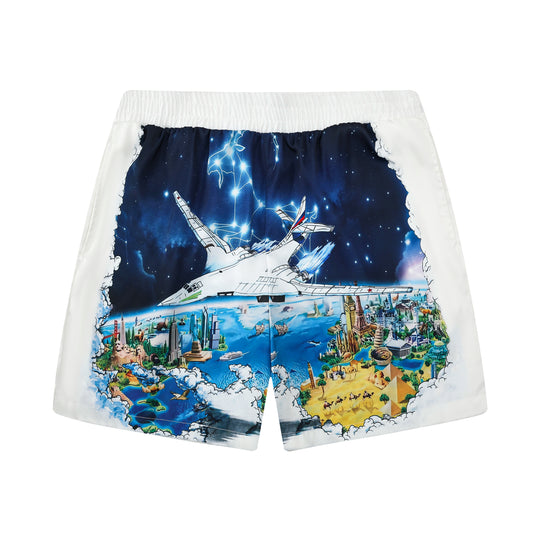 Airplane Starry Night Pattern Waistband Shorts