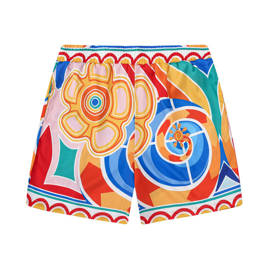 Multicolor Print Silk Fiber Waistband Shorts