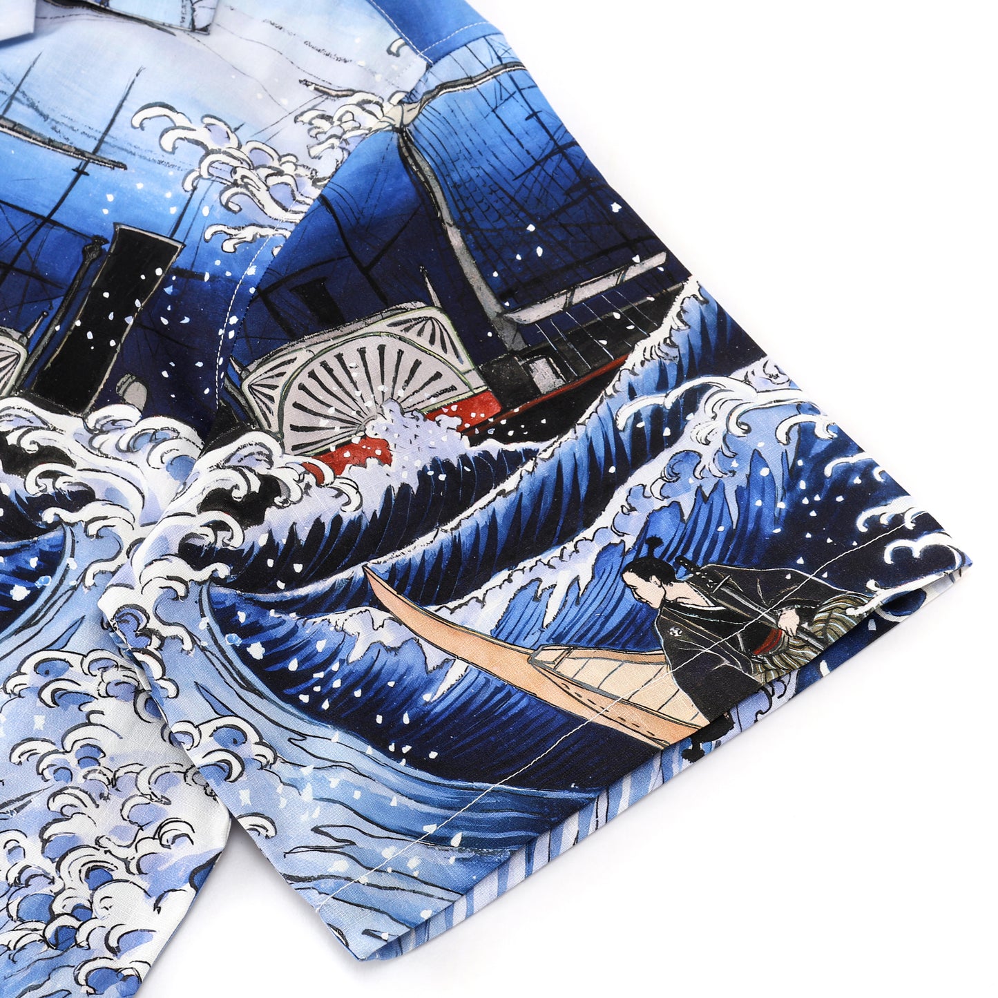 Sea Wave Ukiyoe Style Button Short Sleeve Shirt