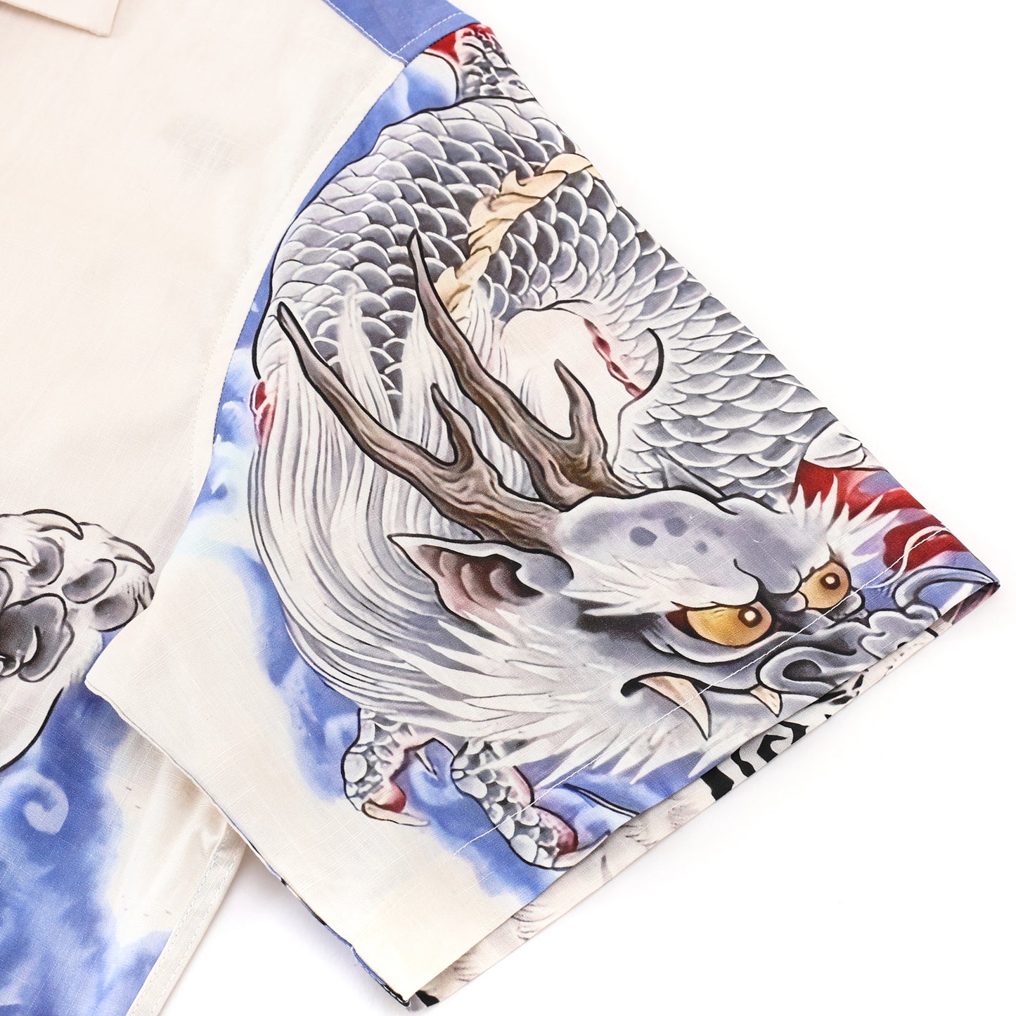 Dragon Tiger Pattern Cotton Button Short Sleeve Shirt