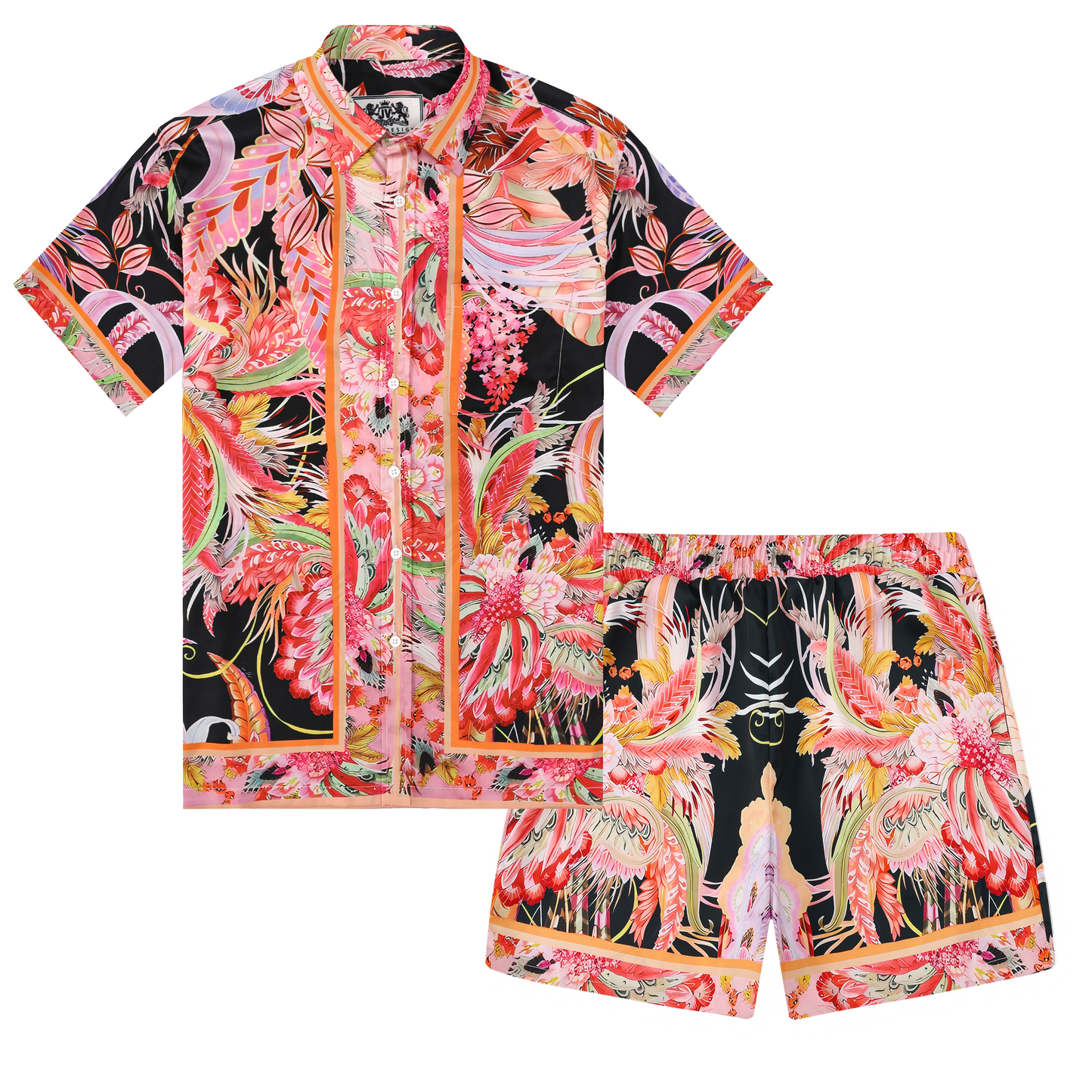 Floral Butterflies Pattern Silk Fiber Short Sleeve Shirt