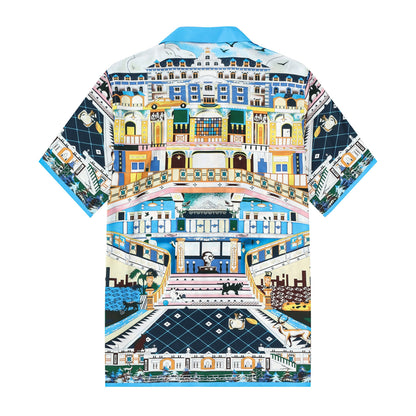 The Grand Budapest Hotel Pattern Silk Fiber Short Sleeve Camp Collar Shirt