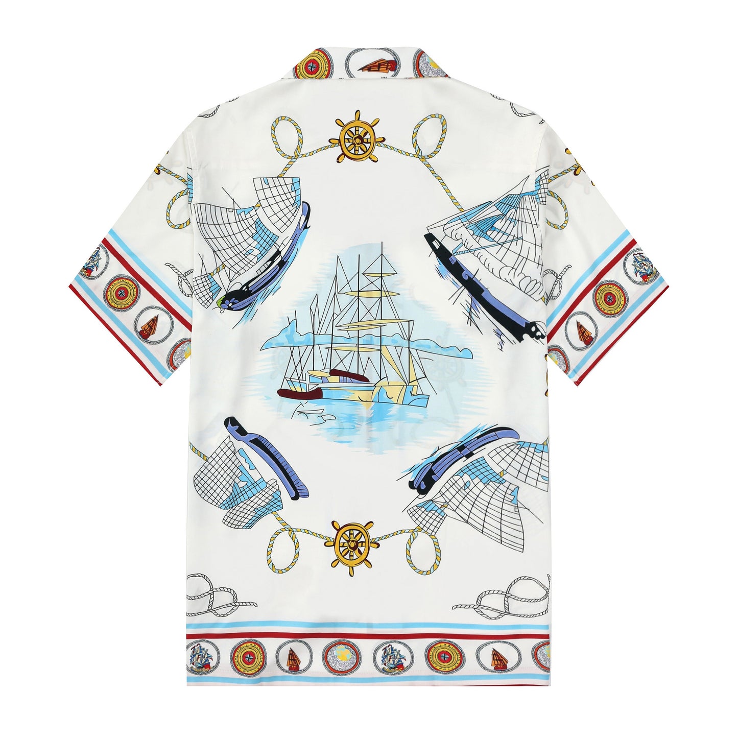 Sailing Boat Pattern Short Sleeve Camp Collar Shirt
