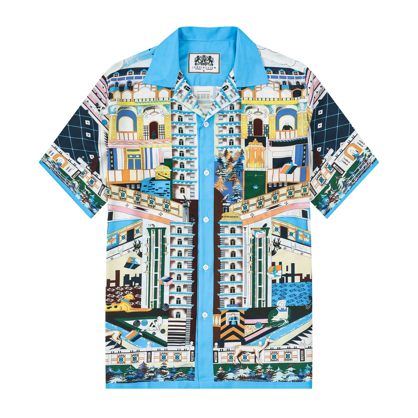 The Grand Budapest Hotel Pattern Silk Fiber Short Sleeve Camp Collar Shirt