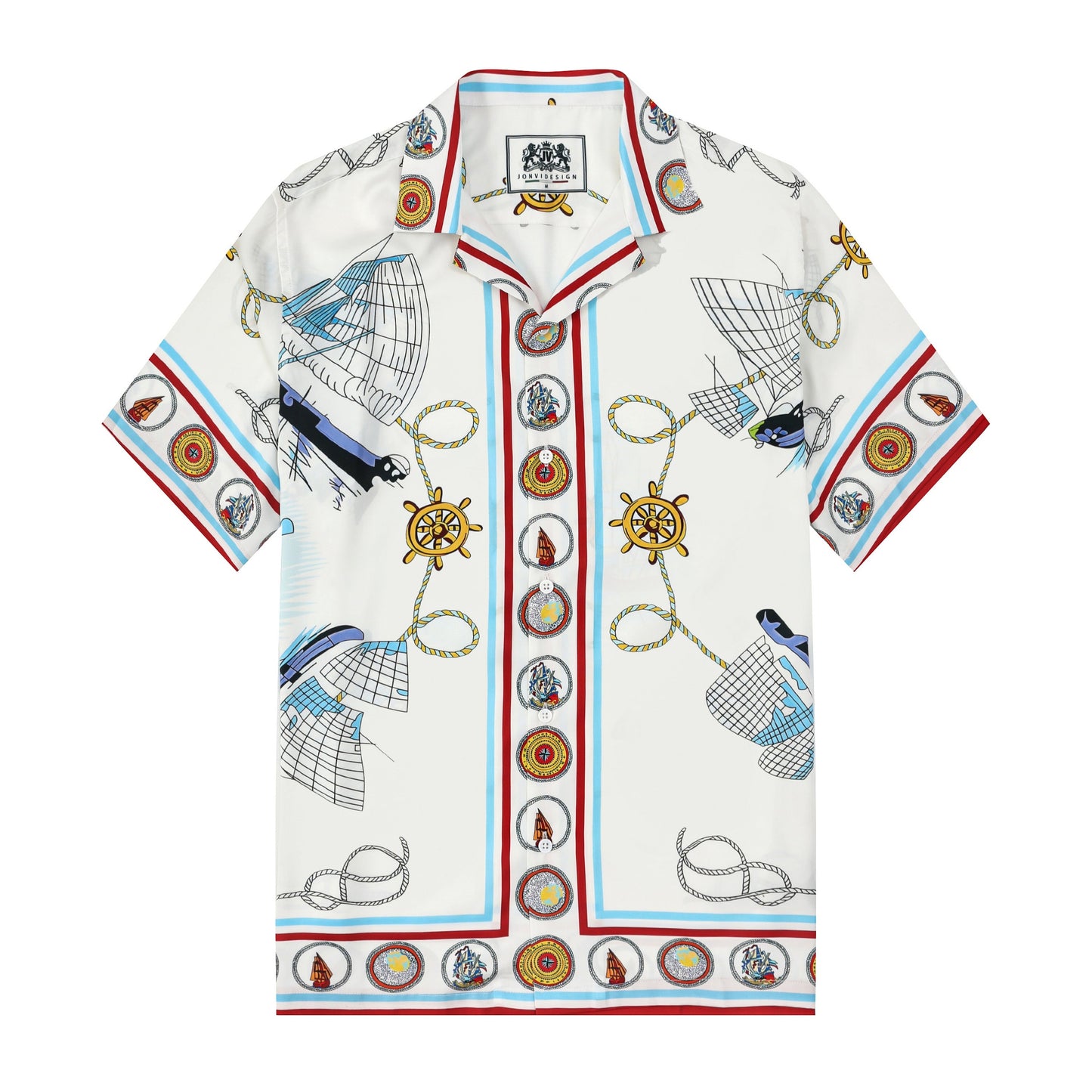 Sailing Boat Pattern Short Sleeve Camp Collar Shirt