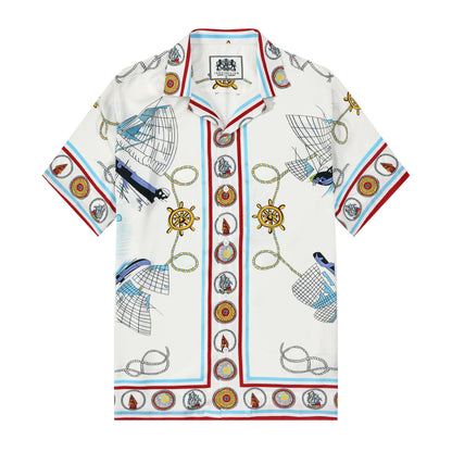 Sailing Boat Pattern Short Sleeve Camp Collar Shirt