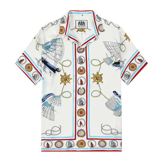 Sailing Boat Pattern Short Sleeve Camp Collar Shirt