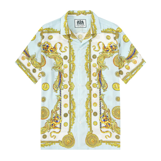 Baroque Animal Pattern Short Sleeve Camp Collar Shirt