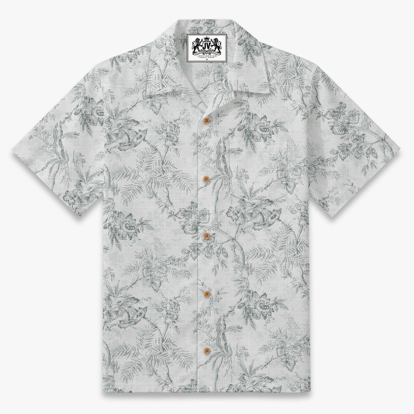 Monochromatic Botanical Toile Camp Shirt