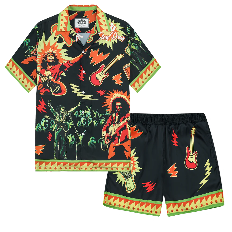 Bob Marley Singer Camp Collar Short Sleeve Shirt