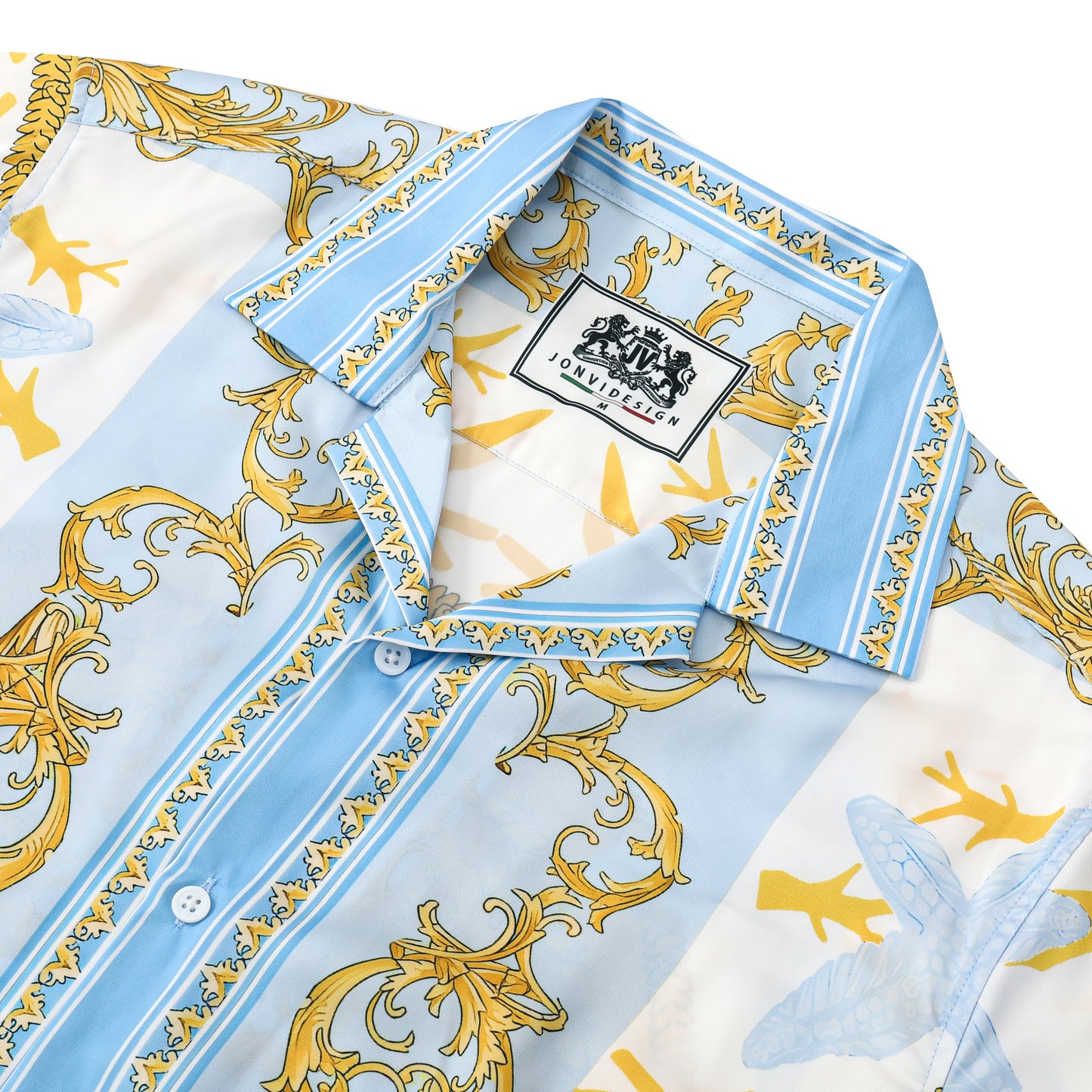 Baroque Floral Pattern Short Sleeve Camp Collar Shirt