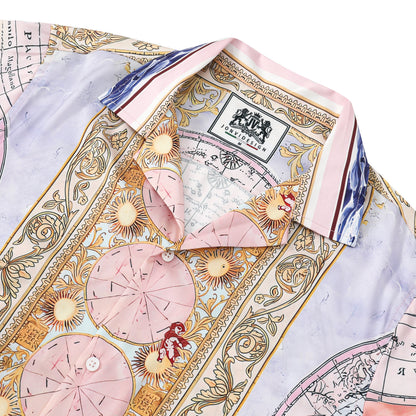 Baroque Globe Pattern Print Short Sleeve Camp Collar Shirt