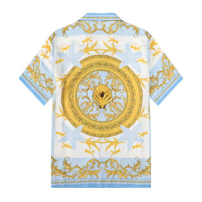 Baroque Floral Pattern Short Sleeve Camp Collar Shirt