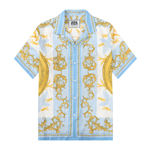 Baroque Floral Pattern Short Sleeve Camp Collar Shirt