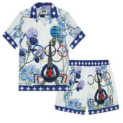 Paris Olympics Print Elastic Waistband Summer Casual Shorts
