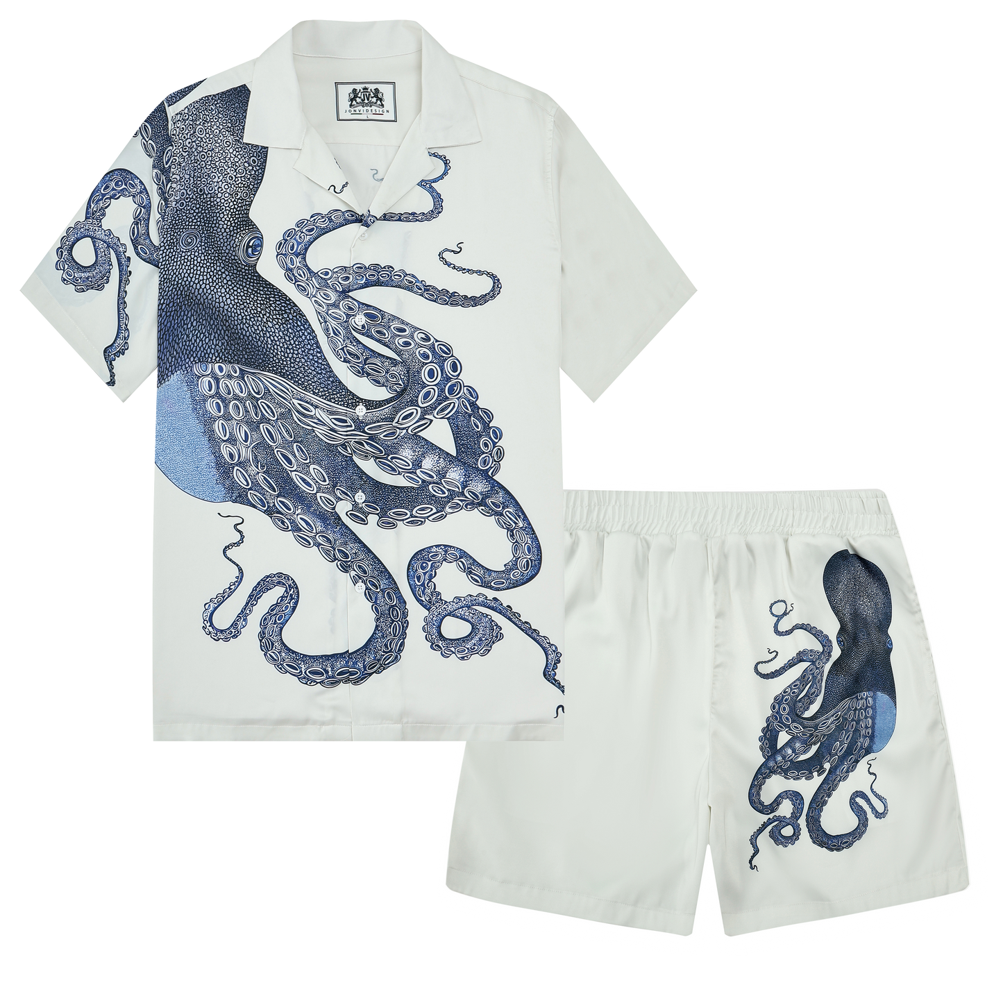 Octopus Print Camp Collar Short Sleeve Shirt