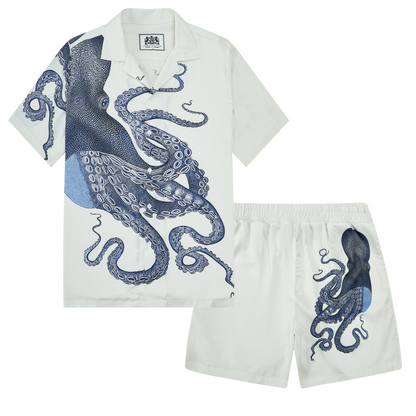Octopus Print Camp Collar Short Sleeve Shirt