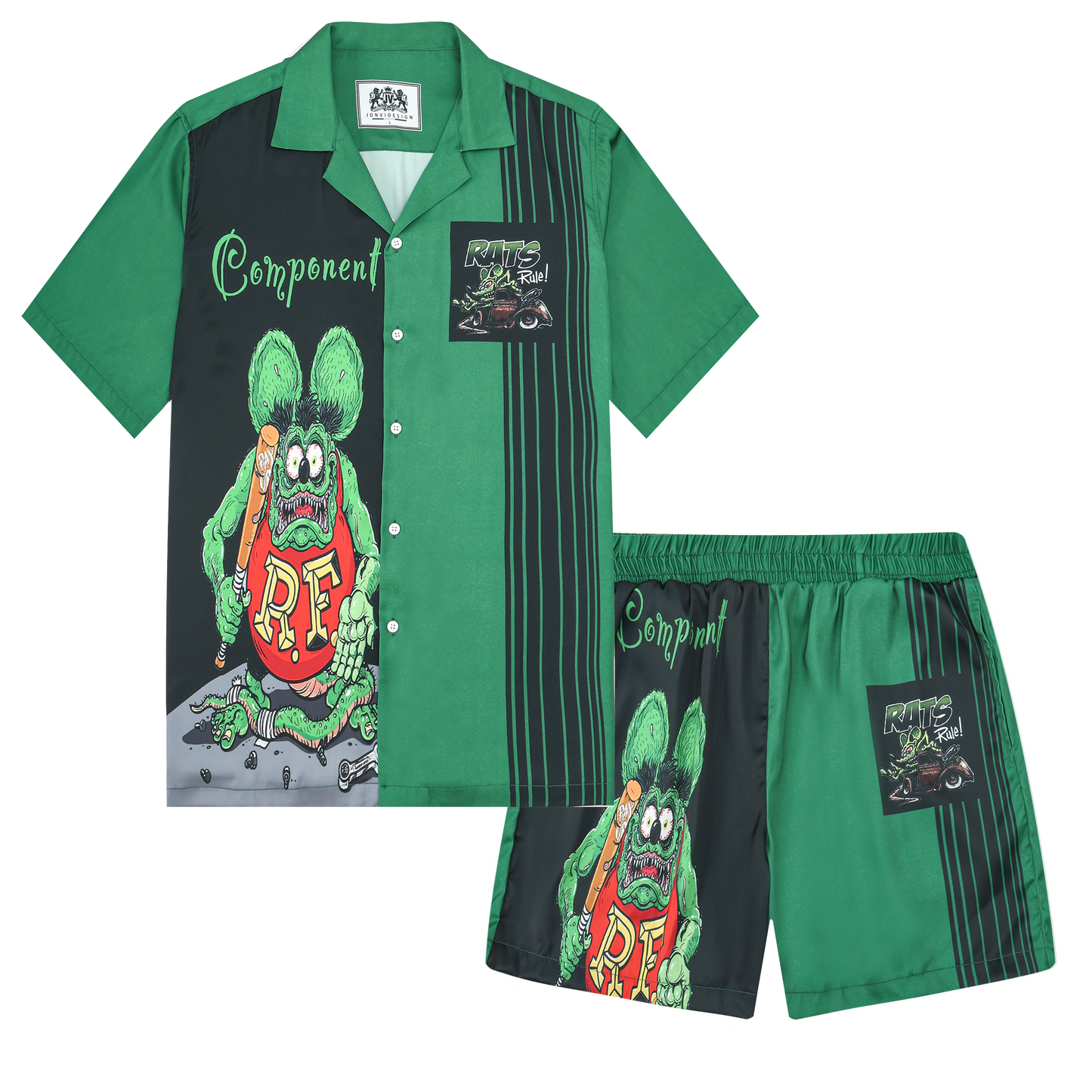 Mouse Holding Baseball Bat Print Camp Collar Short Sleeve Shirt For Men