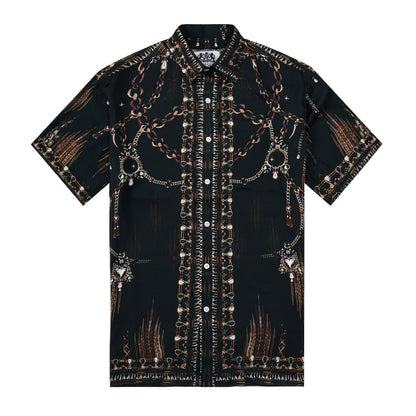Rough Chain Design Silk Fiber Short Sleeve Shirt