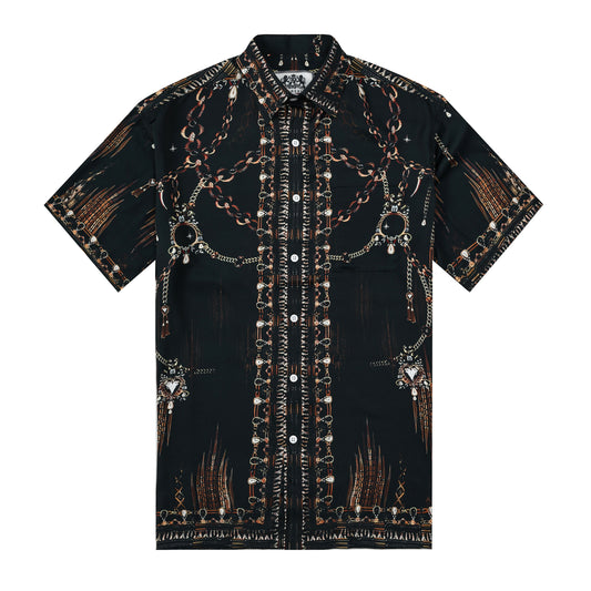 Rough Chain Design Silk Fiber Short Sleeve Shirt