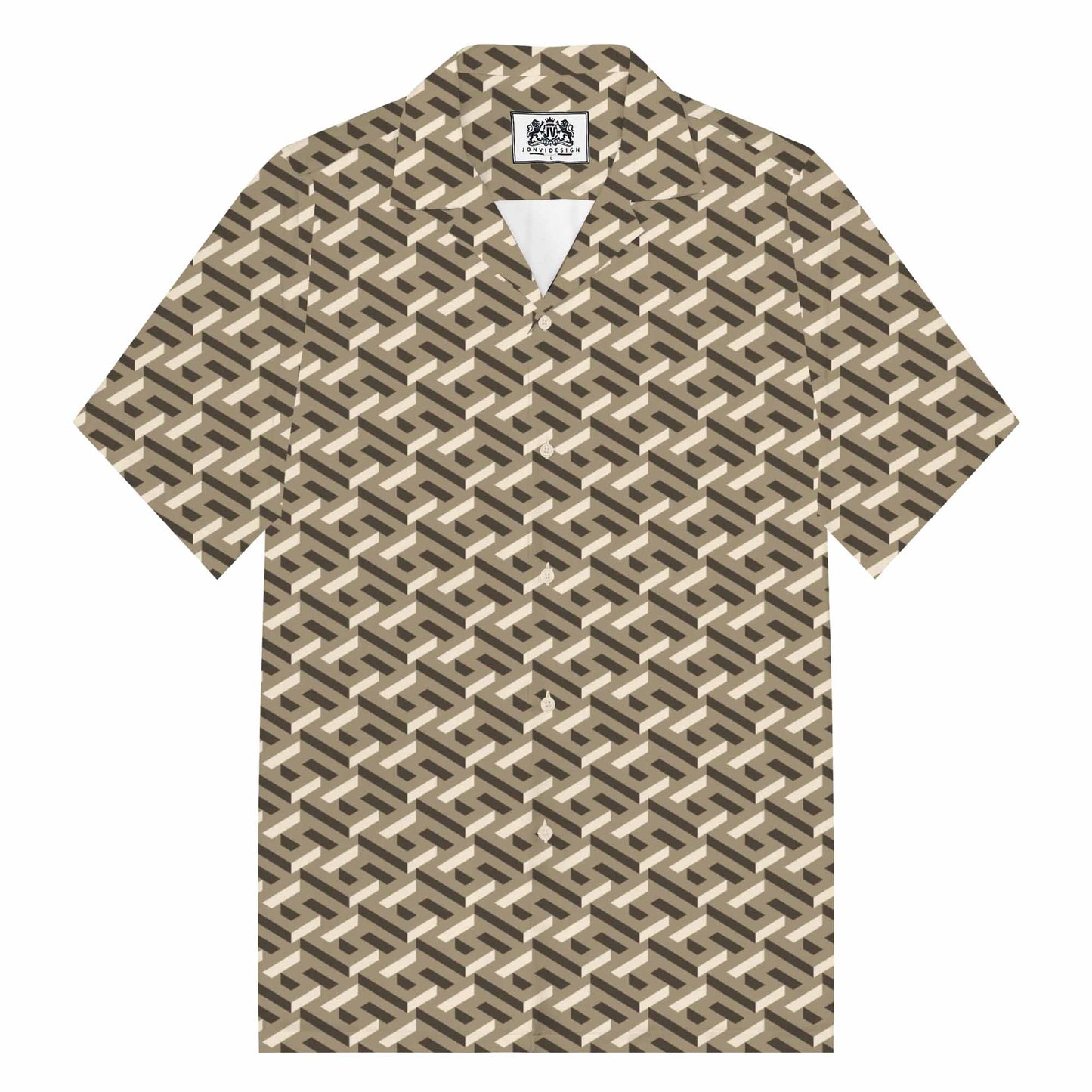 Maze Alphabet Pattern Camp Collar Short Sleeve Shirt