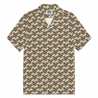 Maze Alphabet Pattern Camp Collar Short Sleeve Shirt