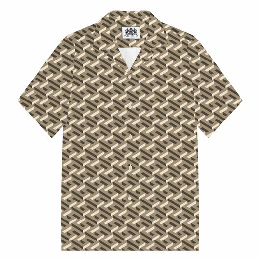 Maze Alphabet Pattern Camp Collar Short Sleeve Shirt
