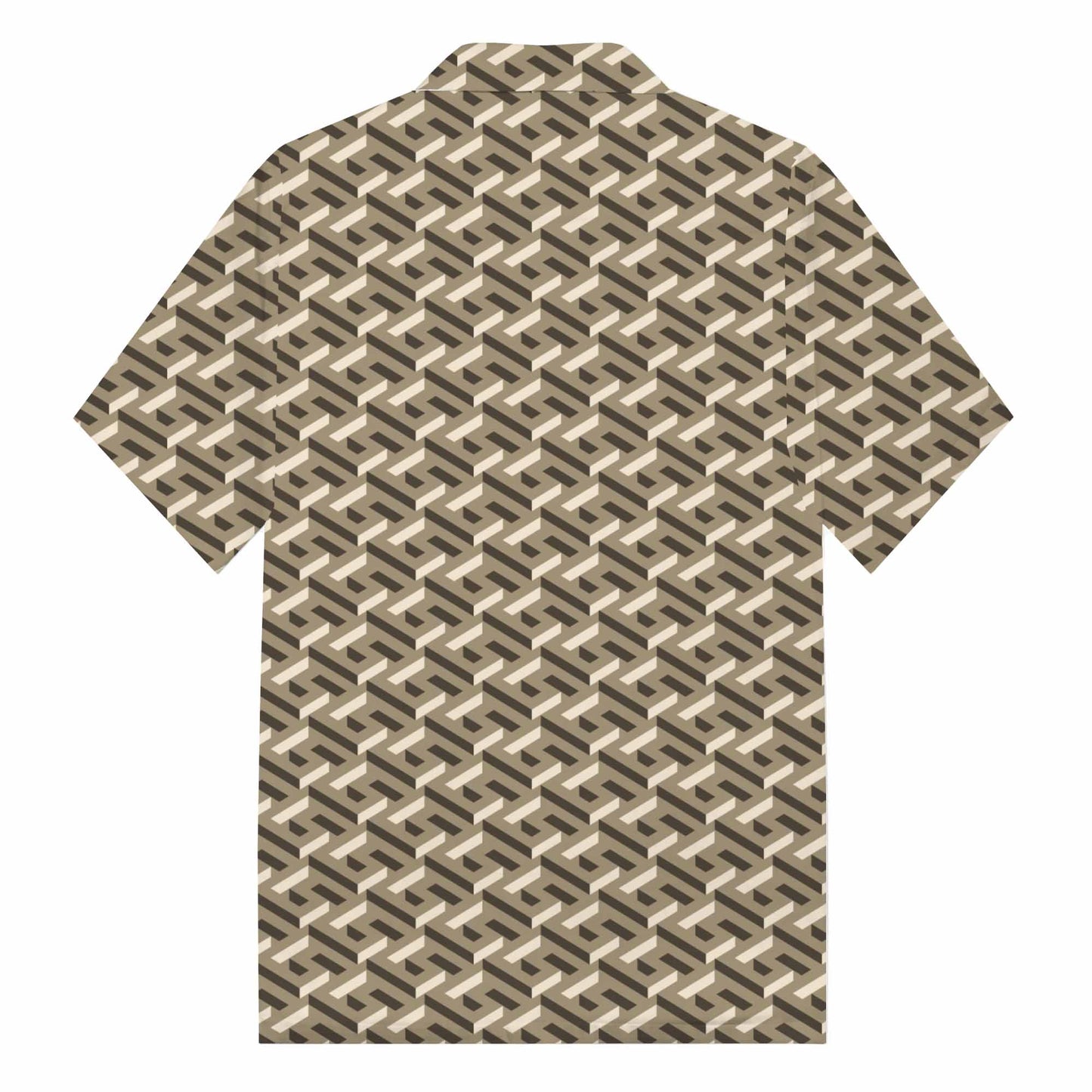Maze Alphabet Pattern Camp Collar Short Sleeve Shirt