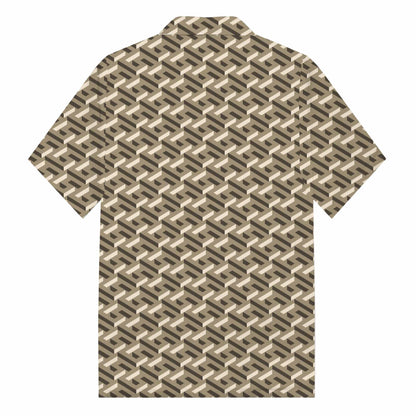 Maze Alphabet Pattern Camp Collar Short Sleeve Shirt