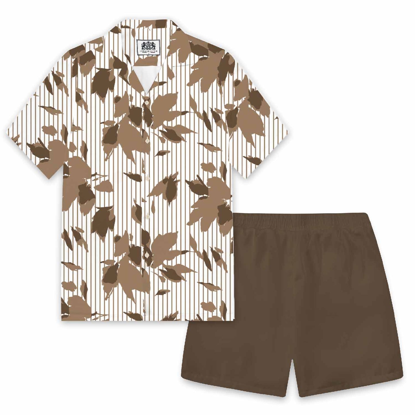 Brown Vertical Striped Camp Collar Short Sleeve Shirt