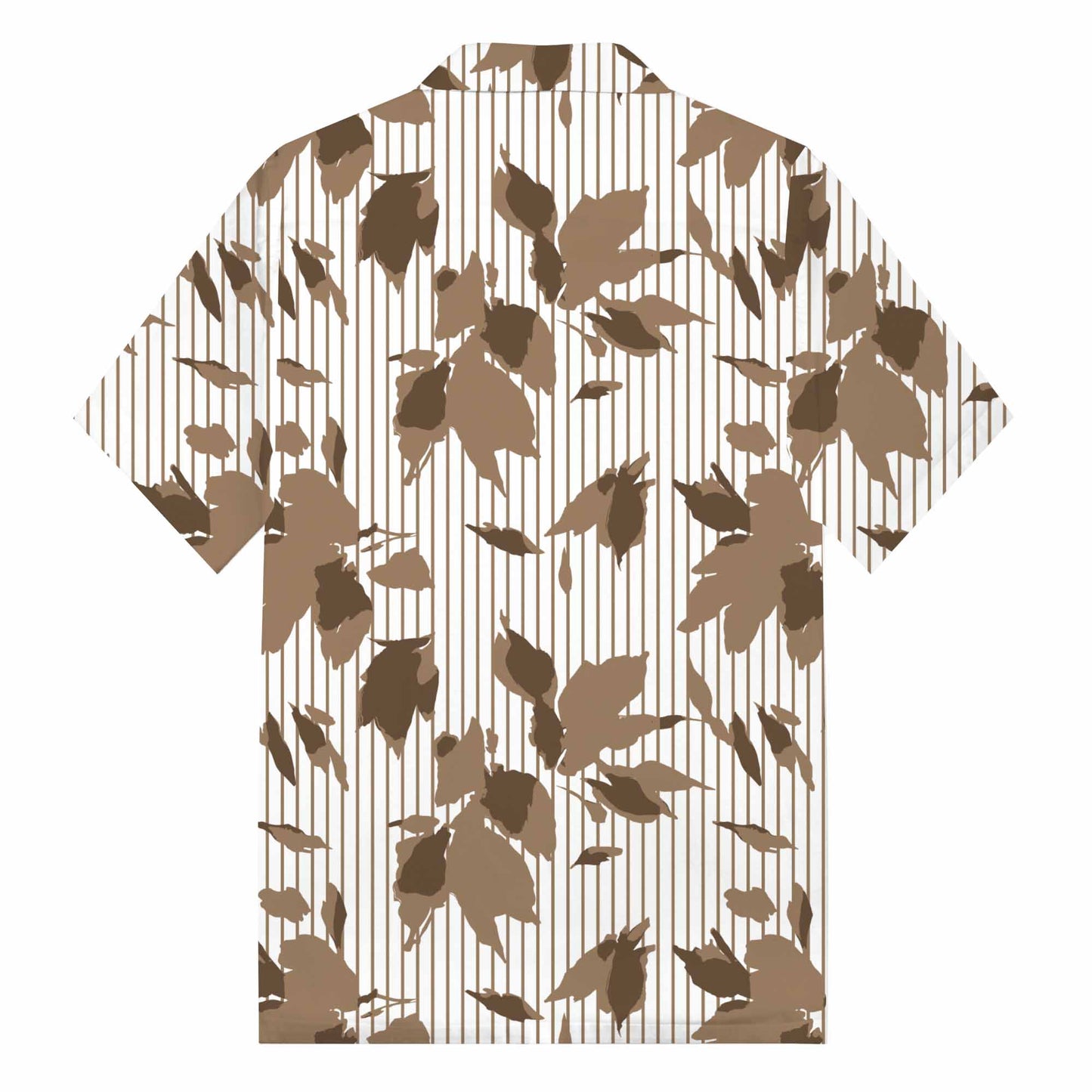 Brown Vertical Striped Camp Collar Short Sleeve Shirt