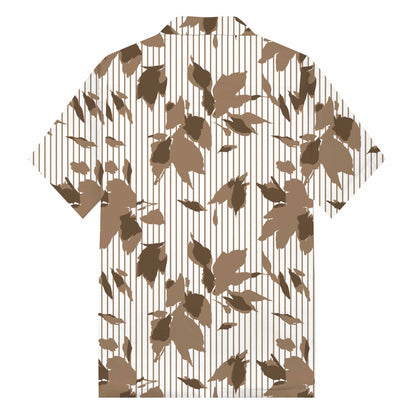 Brown Vertical Striped Camp Collar Short Sleeve Shirt