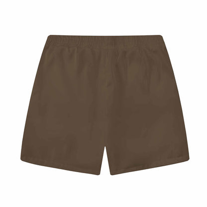 Brown Vertical Striped Elastic Waistband Summer Casual Shorts