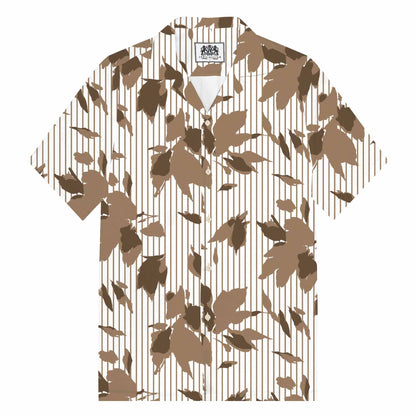 Brown Vertical Striped Camp Collar Short Sleeve Shirt