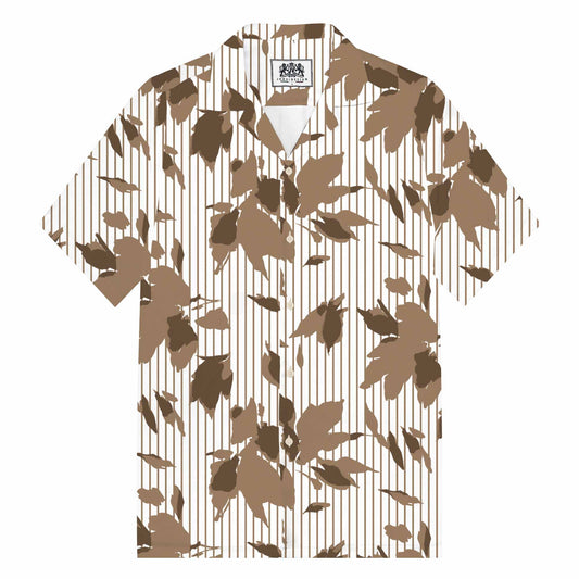 Brown Vertical Striped Camp Collar Short Sleeve Shirt