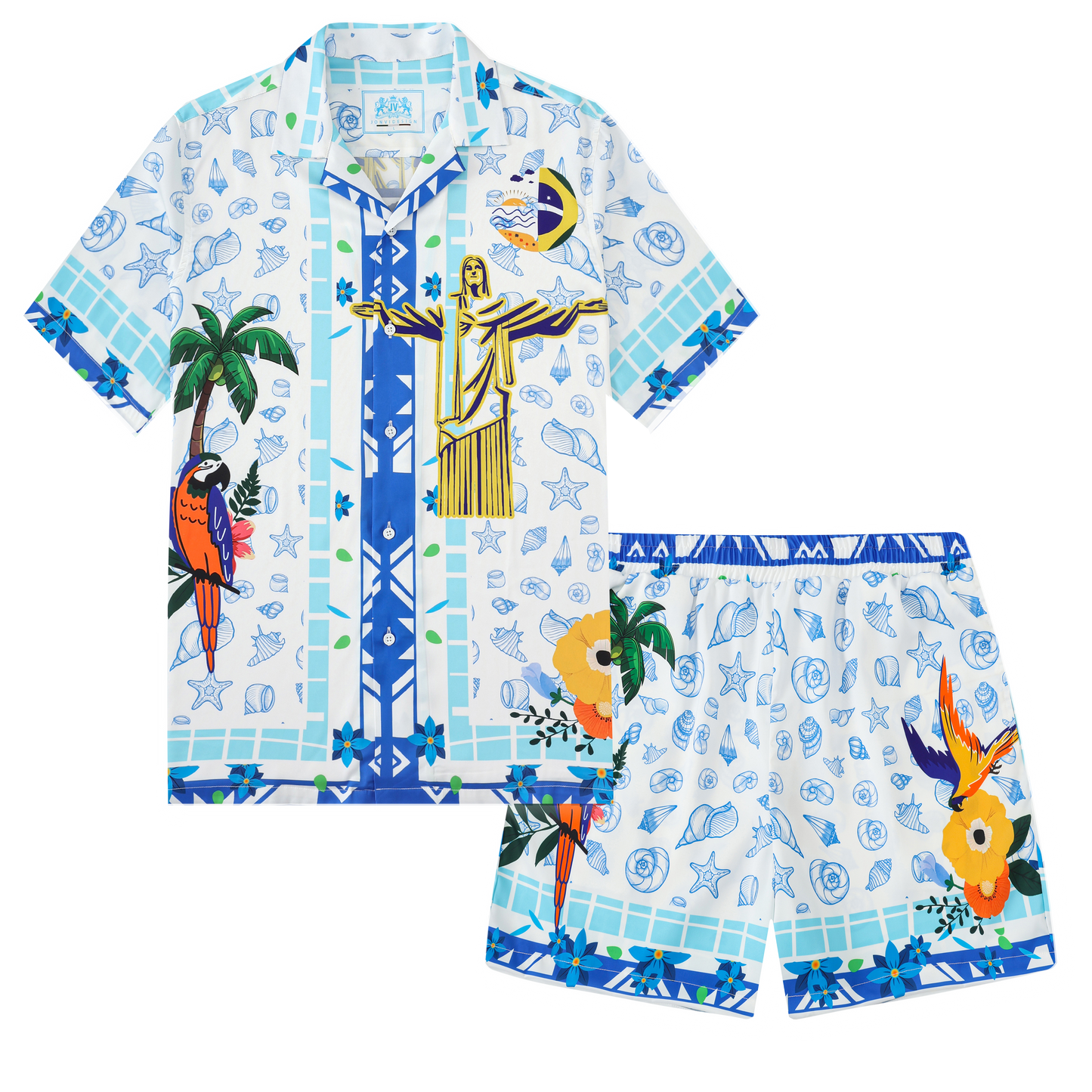 Jesus Statue Bird Beach Wear Camp Collar Casual Shirt