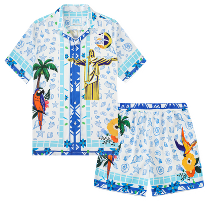 Jesus Statue Bird Beach Wear Camp Collar Casual Shirt