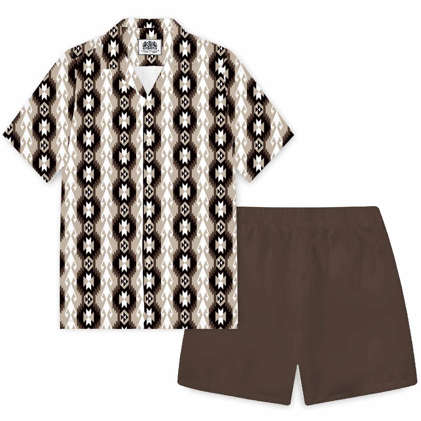 Retro Ethnic Pattern Camp Collar Short Sleeve Shirt