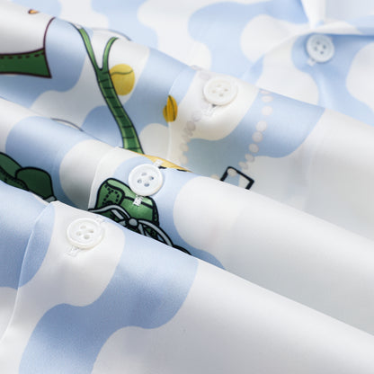 Tennis Element Print Short Sleeve Camp Collar Shirt
