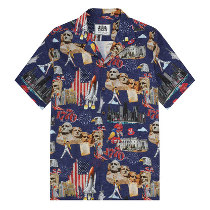 1950s Mount Rushmore Pattern Camp Collar Short Sleeve Shirt