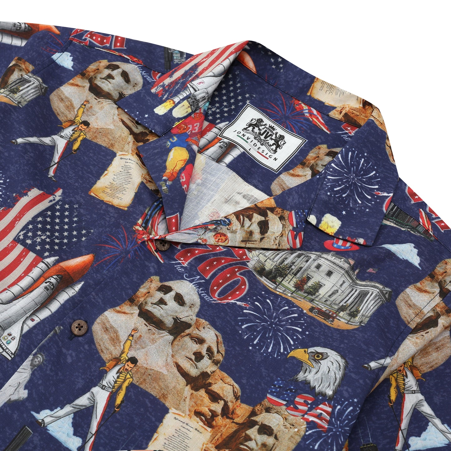 1950s Mount Rushmore Pattern Camp Collar Short Sleeve Shirt