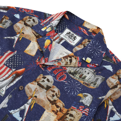 1950s Mount Rushmore Pattern Camp Collar Short Sleeve Shirt